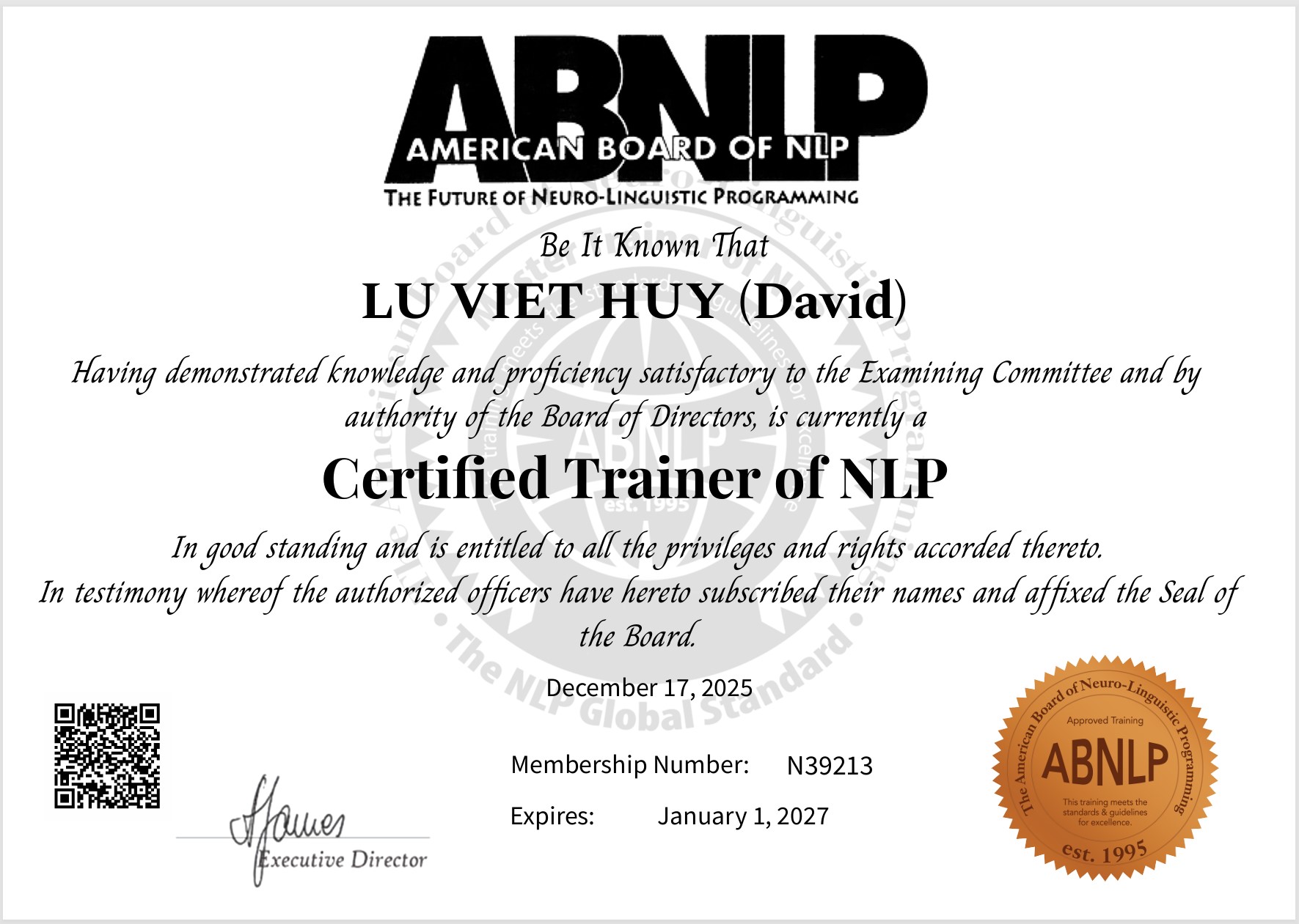 Chứng chỉ NLP Certified — ABNLP